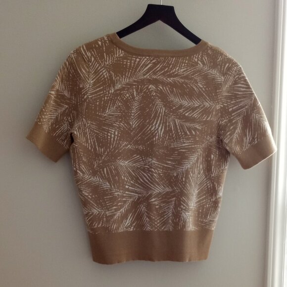 'MICHAEL KORS' Short Sleeve Scoop neck Sweater Size M Taupe/White NWT - Picture 10 of 14